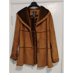 Dennis Basso Brown Faux Fur Button Up Coat Women's size xs